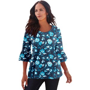Roaman's Women's Plus Size Bell Sleeve Ultimate Tee - 1 of 4