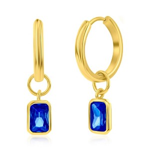 Bella Silver Sterling Silver, 'December' Rectangle CZ Charm Hoop, Gold Plated Earrings - Blue Topaz - Blue - 1 of 2