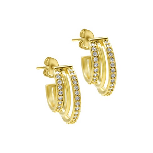 Adornia 14k Gold Plated Multi-Band Crystal Huggie Earrings - image 1 of 4