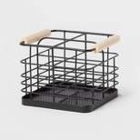 Divided Wire Caddy Basket with Wood Handle Black - Brightroom™