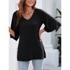 Women's 3/4 Bell Sleeve V Neck Loose Fit Tunic Tops - 3 of 4