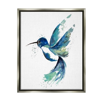 Stupell Industries Modern Blue Hummingbird Flying Framed Floater Canvas Wall Art