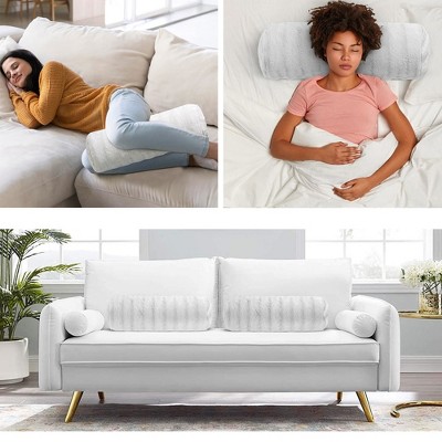 White Faux Fur Decorative Bolster Pillow Set of 2