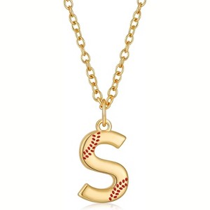 Softball Initial Necklace for Women Girls, Gold A-Z Letter Pendant Necklace Softball Baseball Mom Themed Jewelry Gifts - 1 of 4