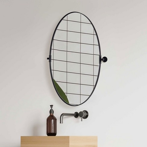 ANDY STAR Modern Decorative 20 x 30 Inch Oval Wall Mounted Hanging Bathroom Vanity Mirror with Stainless Steel Metal Frame, Matte Black - image 1 of 4