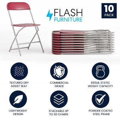 Red and Gray 18 Gauge Steel Stackable Folding Chairs - 10 Pack