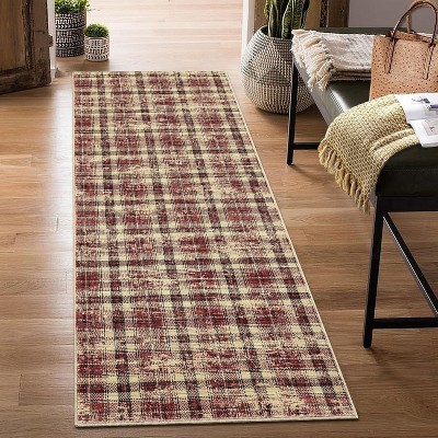 2'x6' Area Rug for Living Room, Machine Washable Non-Slip Vintage Style, Stain Resistant Mat for Dining, Nursery, Office, Entrance, Kitchen, Red