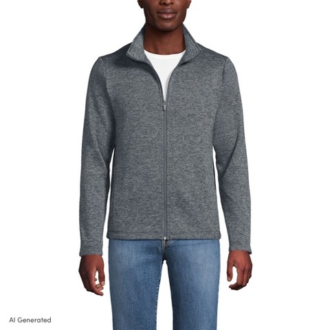 Lands' End Men's Sweater Fleece Zip Front Jacket - Small - Charcoal Heather