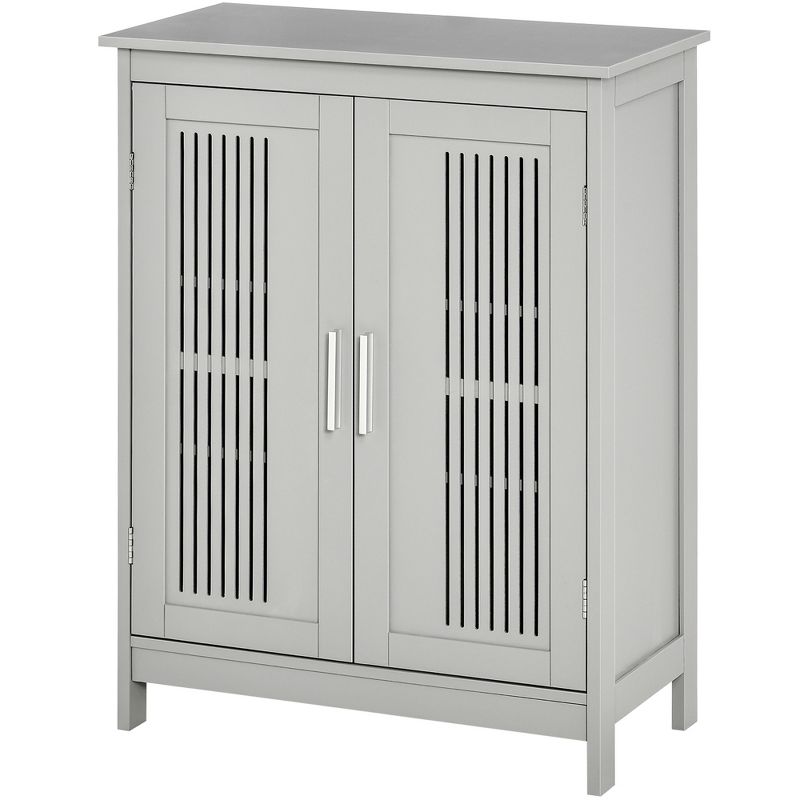 kleankin Modern Bathroom Floor Cabinet, Free Standing Linen Cabinet, Storage Cupboard with 3 Tier Adjustable Shelves, Gray, 4 of 7
