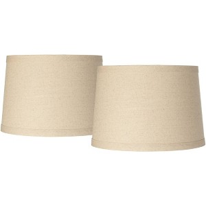 Springcrest Set of 2 Drum Lamp Shades Burlap Medium 14" Top x 16" Bottom x 11" High Spider with Replacement Harp and Finial Fitting - 1 of 4