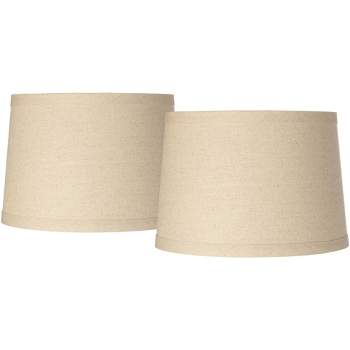 Springcrest Set of 2 Drum Lamp Shades Burlap Medium 14" Top x 16" Bottom x 11" High Spider with Replacement Harp and Finial Fitting