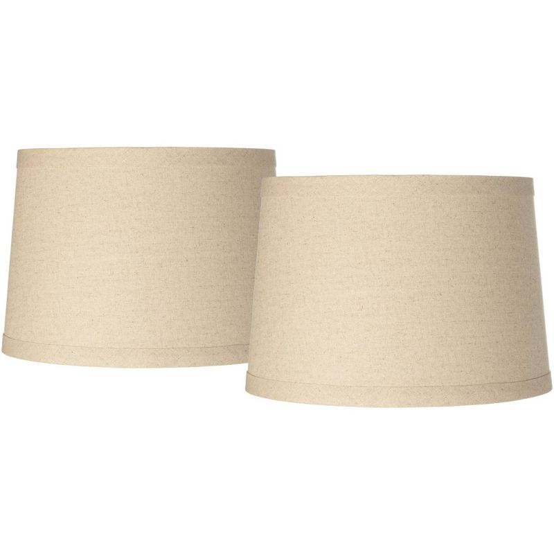 Springcrest Set of 2 Drum Lamp Shades Burlap Medium 14" Top x 16" Bottom x 11" High Spider with Replacement Harp and Finial Fitting, 1 of 8