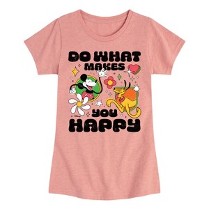 Girls' - Disney - Mickey and Pluto Do What Makes You Happy Fitted Short Sleeve Graphic T-Shirt - 1 of 4