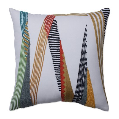 18.5"x18.5" Deco Strokes Throw Pillow Off-White - Pillow Perfect: Crewel Embroidery, Geometric, Indoor Use