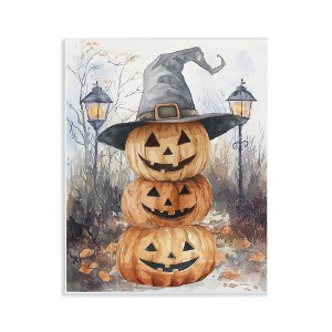 Stupell Industries Stacked Jack-o-Lanterns with Witch Hat Wall Plaque Art, 11" x 14" - 1 of 4