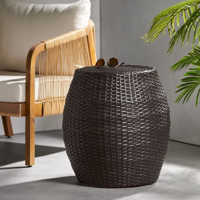Sapphtopaz Outdoor End Table Modern Rattan Hourglass Outdoor End Table Outdoor Side Table, Patio Table Small Table for Backyard, Balcony, Porch