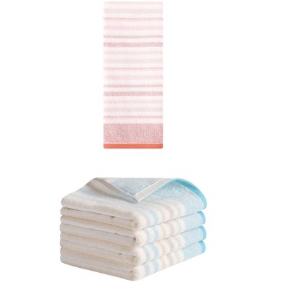 REGALWOVEN 5 Pack Cotton Soft Absorbent Striped Bathroom Hand Towel Set 13" x 27"