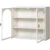27.56" Double Glass Door Wall Cabinet, Kitchen Display Cabinet, Modern Minimalist Style, Three-Tier Storage, Iron & Tempered Glass, Easy Assembly - 3 of 4
