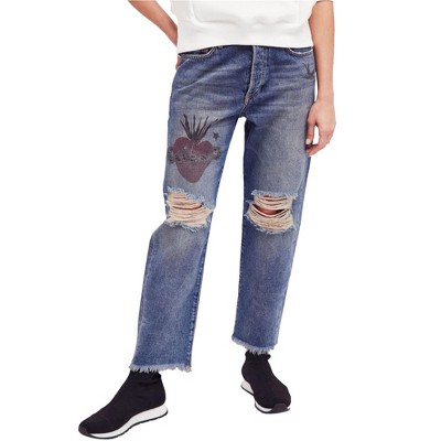 Free People Womens Ripped Boyfriend Fit Jeans