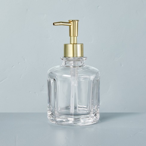 Sculpted Glass Soap/Lotion Pump Dispenser Clear/Brass - Hearth & Hand™ with Magnolia - image 1 of 4