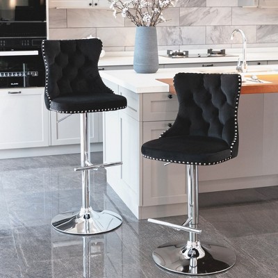 Bar Stools Set of 2 Armless 360 ° Swivel Barstools Adjusatble Height 22-25 in Velvet Modern Kitchen Counter Height Bar Stools with Silver Plated Base