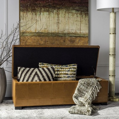 Transitional Saddle Brown Tufted Storage Bench with Beech Wood Frame