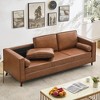 Homhougo 83" Mid-Century Brown Leather Sofa, 3-Seater PU Couch with Armrests & Cushions for Living Room or Office - 2 of 4
