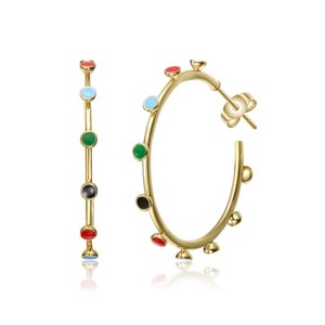 Guili Vibrant Sterling Silver 14k Gold Plated Multi-Color Enamel C-Hoop Earrings for a Bold and Stylish Look - 1 of 2