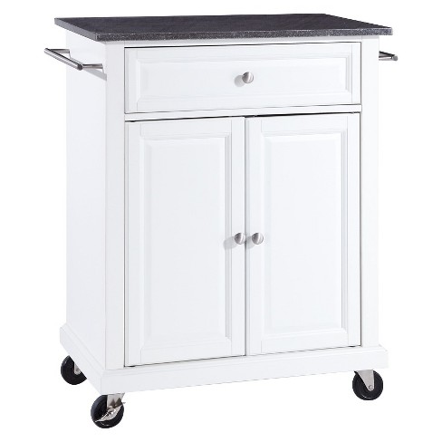 Solid Black Granite Top Portable Kitchen Cart/island - White - Crosley ...