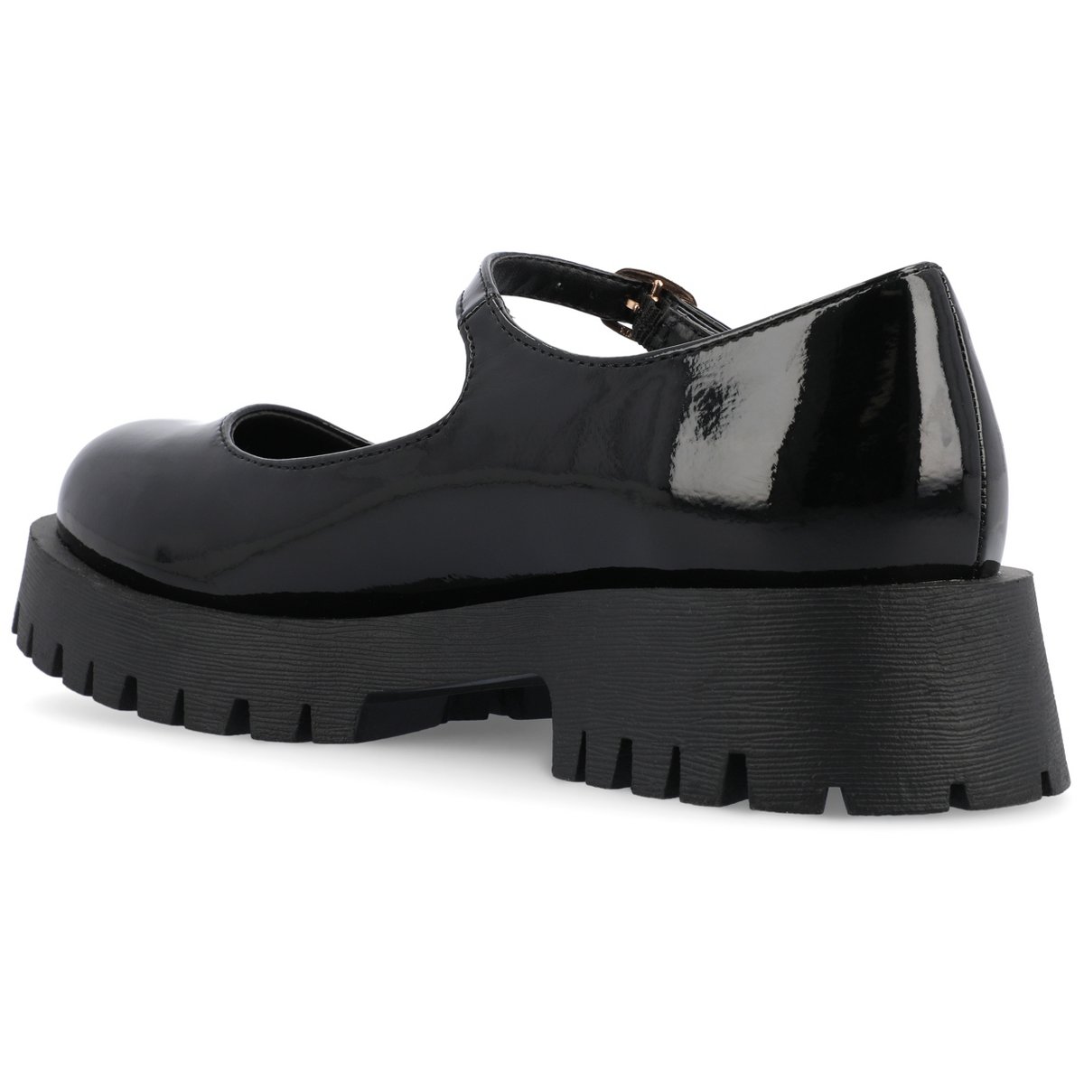 Обувь Journee Collection Women's Kamie Mary Jane Round Toe Buckle Flats Patent/Black 7 — фото 7