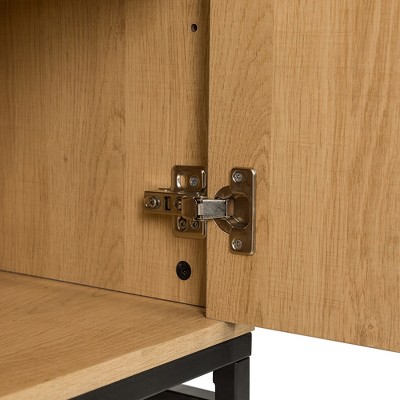 Modern White Oak TV Stand with Electric Fireplace and Cabinets