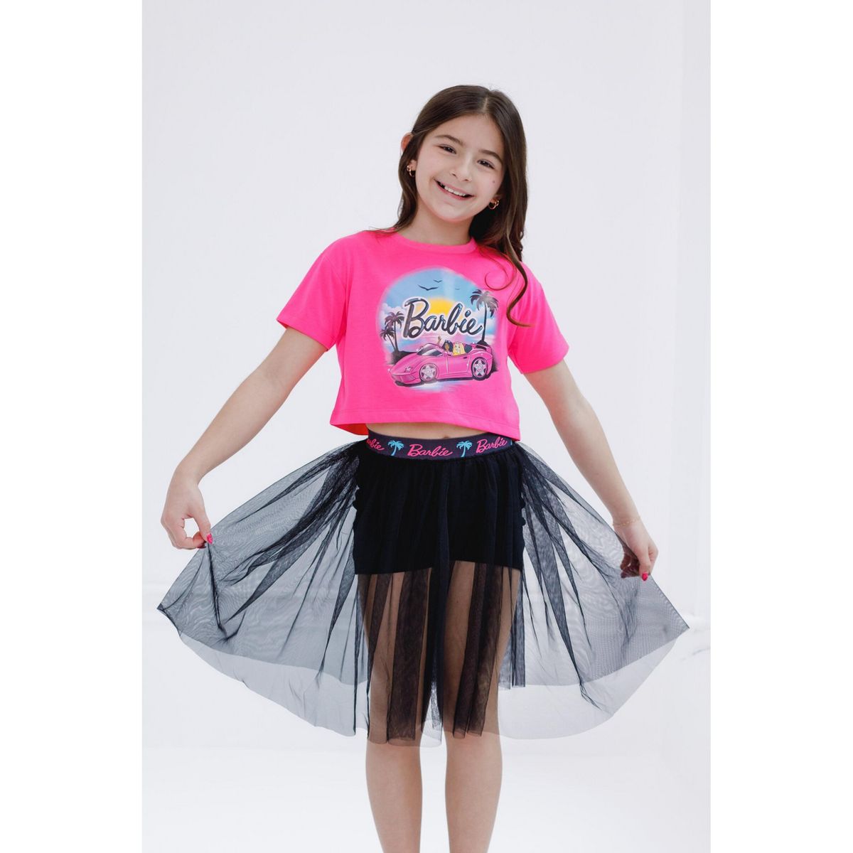 Barbie Boxy Drop Shoulder T-Shirt and Mesh Tulle Skort - thumbnail 4
