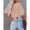 Women's Round Neck Short Sleeve Sweater Summer Casual Puff Sleeve Pullover Knit Top - 3 of 4