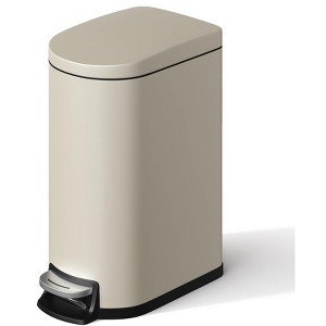 GustoWave 2.6 Gal/10 L Metal Bathroom Trash Can with Lid, Slim Waterproof Garbage Can for Home, Small Step-on Trash Bin with Inner Bucket - 1 of 4