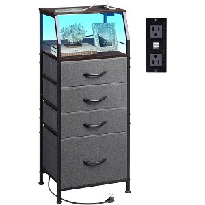 GALAXHERO Dresser with 4 Drawers Tall Nightstand and End Table with Charging Station LED Light, Fabric Bins, Wood Shelf, USB Ports and Outlets - 1 of 1