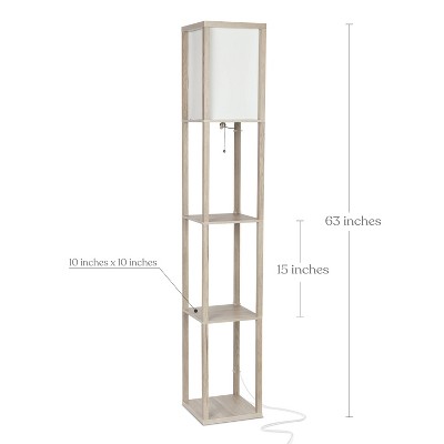 Rustic Wood 63" Adjustable Shelf Floor Lamp with Off-White Shade