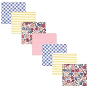 Hudson Baby Infant Girl Cotton Rich Flannel Receiving Blankets Bundle, Pink Blue Pretty Floral, One Size - 1 of 4