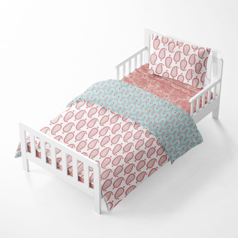 Bacati - Paisley Sophia Coral Aqua 4 pc Toddler Bedding Set, 3 of 9
