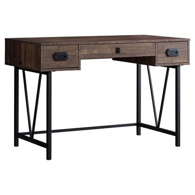 Transitional Corner Home Office Desk with 3 Drawers, Brown Reclaimed Wood