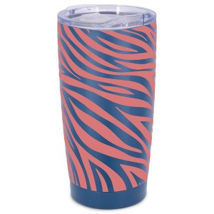 Elanze Designs 20 oz Stainless Steel On the Go Insulated Travel Tumbler With Push Top Lid, Blush Pink Zebra Print Blue - 1 of 4