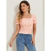 INSPIRE CHIC Women's Ruched Front Short Sleeve Floral Cropped Tops - 4 of 4