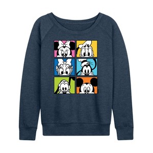 Women's - Disney - Mickey Minnie Goofy Pluto Donald and Daisy Lightweight French Terry Wide Neck Long Sleeve Shirt - 1 of 4
