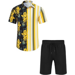 Men's Hawaiian Shirt 2 Pieces Sets Floral Printed Short Sleeve Button Down Shirts and Shorts Summer Beach Outfits - 1 of 4
