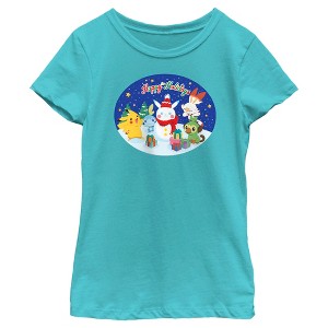 Girl's Pokemon Happy Holidays Snowman Pikachu T-Shirt - 1 of 4