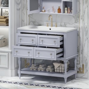 Bathroom Vanity With Medicine Cabinet,Bathroom Mirror Cabinet With Adjustable Shelf,Bathroom Floor Cabinet With Drawers-Cuddlewood - 1 of 4