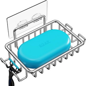 Aoibox Stainless Steel Adhesive Soap Holder with 4 Hooks for Shower Wall, Rustproof and Waterproof Bathroom Soap Dish - 1 of 4