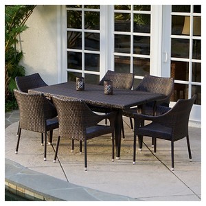 Cliff 7pc Wicker Patio Dining Set - Brown - Christopher Knight Home: Weather-Resistant, 6 Arm Chairs & Rectangular Table - 1 of 4