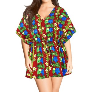 HAPPY BAY Women's Beachwear Summer Swim Beach Dress Cover Ups for Swimwear Women Plus Size Casual Swimsuit Coverups for Women 3X-4X Red Floral - 1 of 4