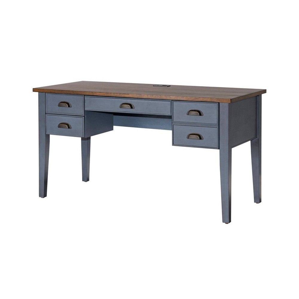 Photos - Office Desk Farmhouse Half Pedestal Executive Desk Blue - Martin Furniture