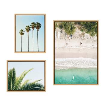 23" x 33" (Set of 3) Sylvie Tropical Beach Framed Wall Canvas Set Natural - Kate & Laurel All Things Decor